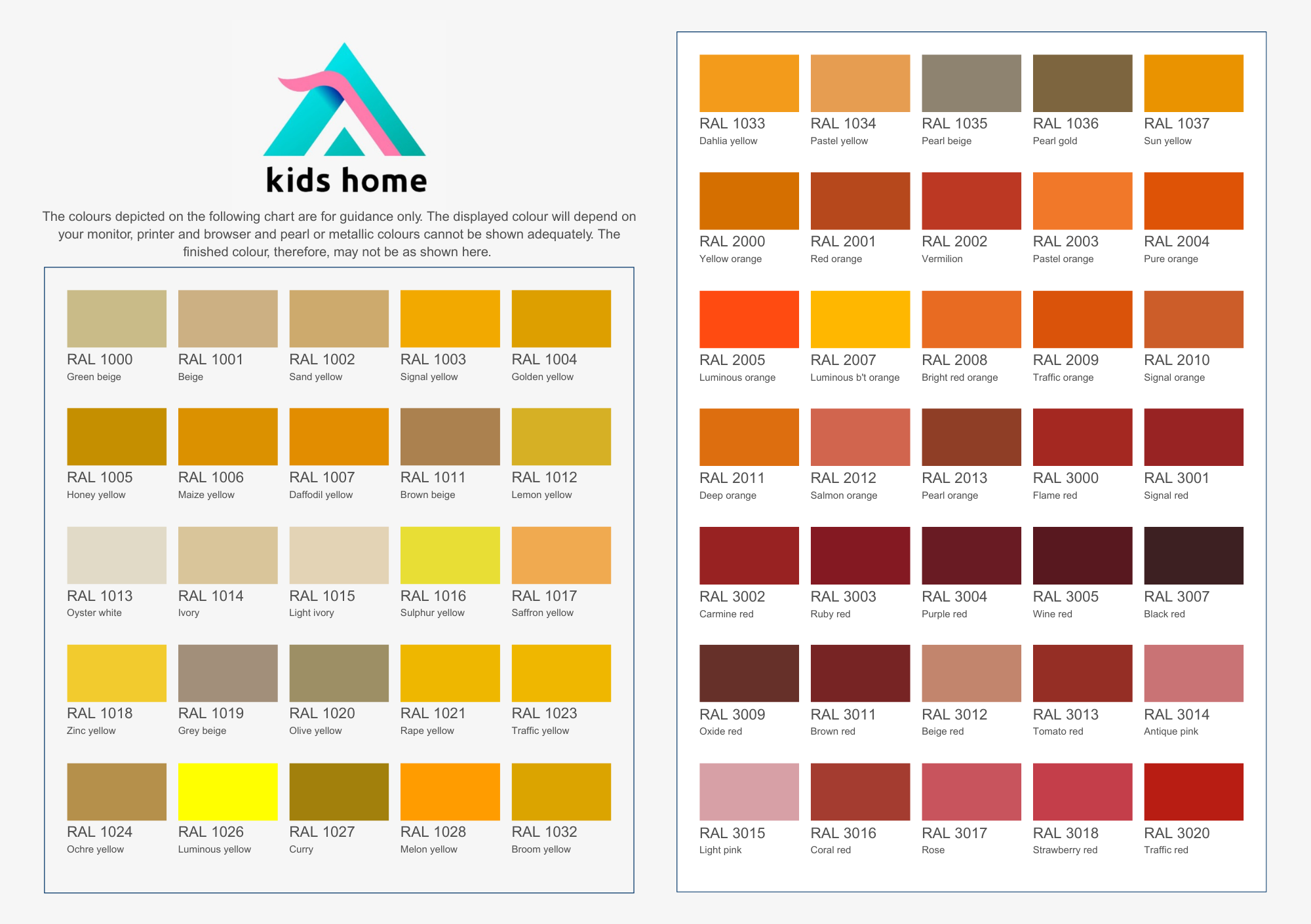 RAL colour chart – page 1