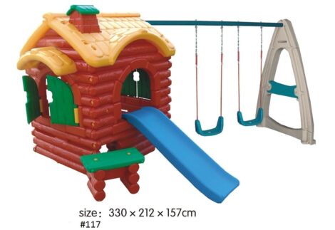 Indoor & Outdoor Plastic Playhouse with 2 Swings | Kids Activity | Size: 330x212x157 cm