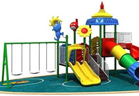 Big Outdoor Heavy Duty Playground Set for Kids – 4 Slides & 3 Swings – Size: 885x485x430 cm