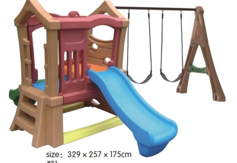 Indoor & Outdoor Plastic Playset with Slide and Two Swings | Kids Activity | Size: 329x257x175 cm