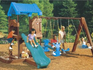 Indoor & Outdoor Plastic Playset for Kids with Slide, Stair, and Three Swings | Size: 425x218x235 cm