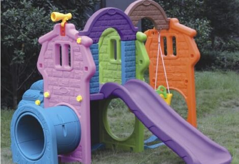 Indoor & Outdoor Plastic Playset with Tunnel, Swing, and Slide | Size: 238x200x160 cm