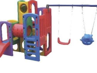 Indoor & Outdoor Plastic Playhouse with Slide and 2 Swings | Kids Activity | Size: 370x340x200 cm