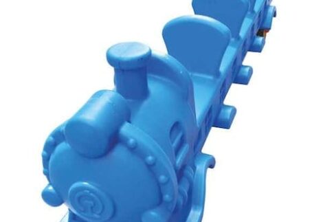 Mini Blue Train on Wheels – Plastic Ride-On Toy for Kids – Indoor & Outdoor Vehicle – Size: 198×33×58 cm