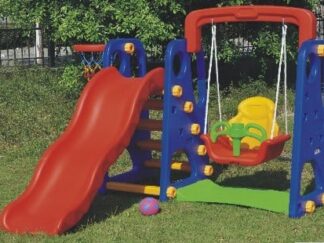 Indoor Plastic Slide & Swing Set (Red & Blue) – Size: 170x158x130 cm