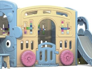 Kids Indoor Playhouse Set with Slide, Swing, Table & Chair – Plastic Toy – Size: 240×220×130 cm