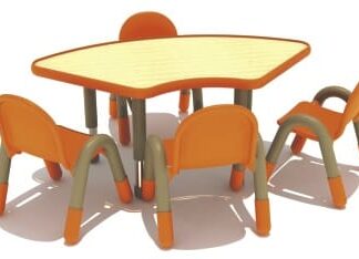 Indoor and outdoor Kindergarten children eating at a semicircular wooden table. Size; 90x88x45cm