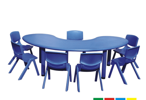 Indoor and outdoor Kindergarten children eating Moon shape plastic table for kids - size; 155x87x50 cm