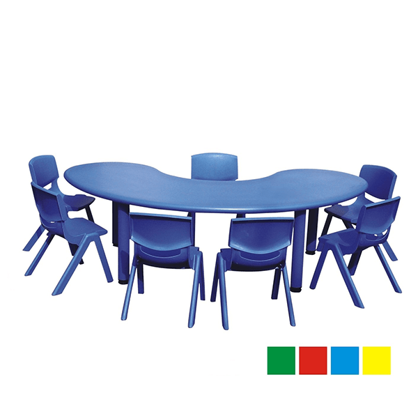 Indoor and outdoor Kindergarten children eating Moon shape plastic table for kids - size; 155x87x50 cm