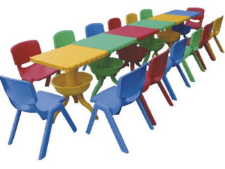 Indoor Colored Nursery School Furniture Plastic Table. size; 242x40x56cm