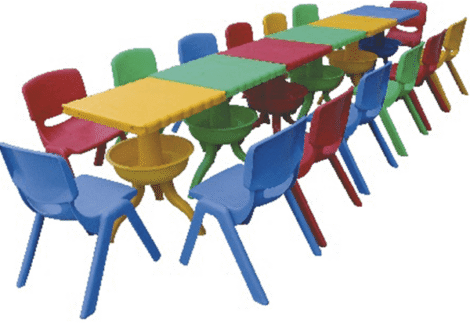 Indoor Colored Nursery School Furniture Plastic Table.  size; 242x40x56cm