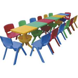 INDOOR COLORED NURSERY SCHOOL FURNITURE PLASTIC TABLES SIZE ; 242X40X56CM