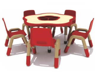 Indoor and outdoor wooden Flower Shape, adjustable table size; 98x88x45-55cm