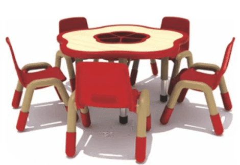 Indoor and outdoor wooden Flower Shape, adjustable table size; 98x88x45-55cm