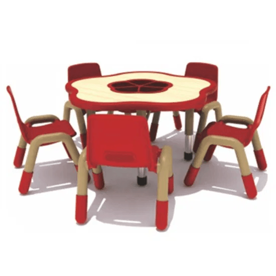Indoor and outdoor wooden Flower Shape, adjustable table size; 98x88x45-55cm