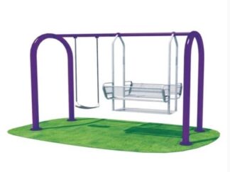 Outdoor Playground Metal Swing Set with Single Seat & Family Swing – Size: 318×107×220 cm-89mm