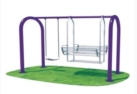 Outdoor Playground Metal Swing Set with Single Seat & Family Swing – Size: 318×107×220 cm-89mm