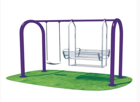 Outdoor Playground Metal Swing Set with Single Seat & Family Swing – Size: 318×107×220 cm