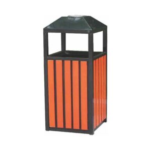 OUTDOOR WOODEN DUSTBIN, WOODEN ROUND WAST BIN WITH ASHTRAY SIZE ; 38X38X90CM