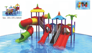 BIG OUTDOOR WATER PLAYGROUND FOR KIDS WITH 4 SLIDES. SIZE ; 610X370X560CM