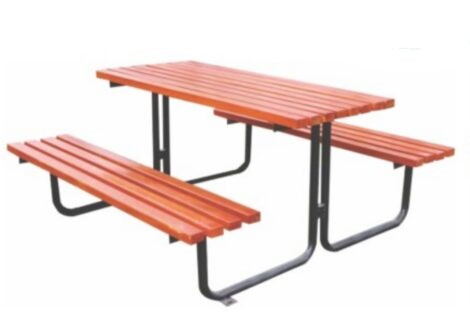 Wooden Outdoor Picnic table and bench set with an umbrella hole. Size; 120x150x70cm