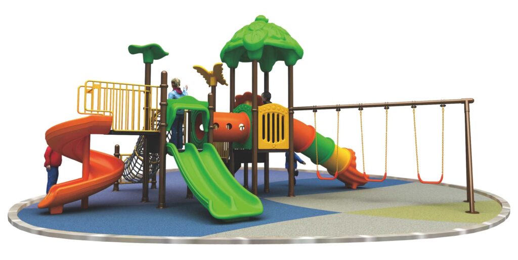 Outdoor Heavy Duty Playground Set for Kids – 4 Slides, 3 Swings & Climbing Net – Size: 830x730x400 cm