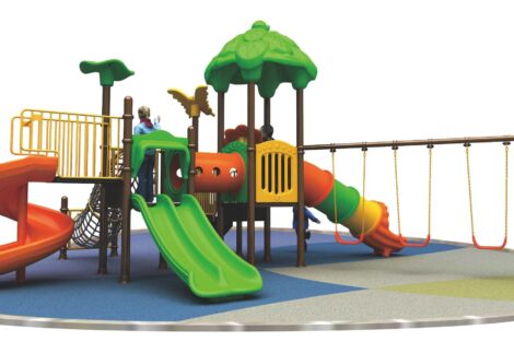 Outdoor Heavy Duty Playground Set for Kids – 4 Slides, 3 Swings & Climbing Net – Size: 830x730x400 cm