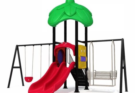 Outdoor Heavy Duty Playground Set for Kids – 2 Slides, 3 Swings (2 Normal Seats & Family Swing) – Size: 530x400x400 cm