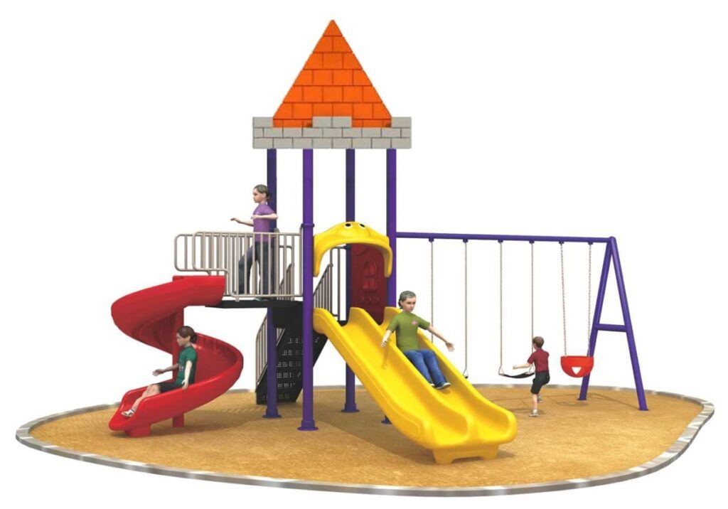 Outdoor Heavy Duty Playground Set for Kids – 3 Slides & 3 Swings – Size: 660x460x400 cm