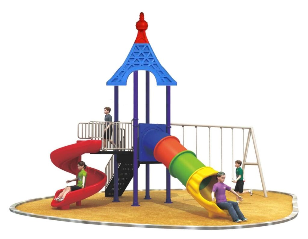 Outdoor Heavy Duty Playground Set for Kids – 2 Slides & 3 Swings – Size: 660x550x400 cm