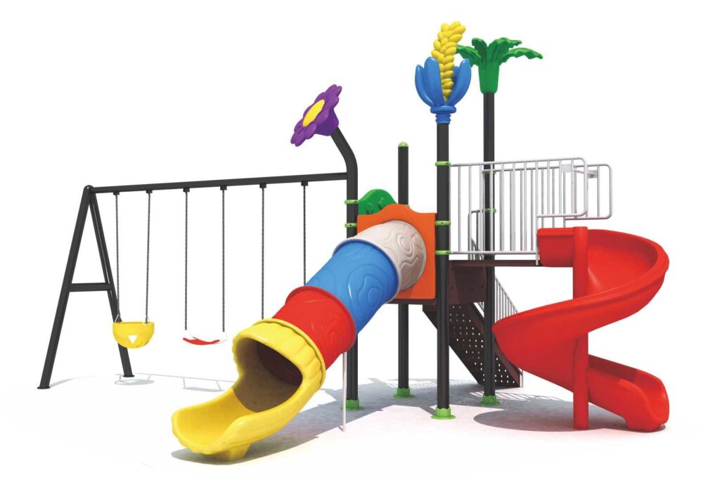 Outdoor Heavy Duty Playground Set for Kids – 2 Slides & 3 Swings – Size: 560x530x320 cm