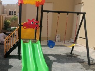 Outdoor Playground Toy with 2 Swings & Double Slide – Compact & Fun for Kids – Size 380x230x300 cm