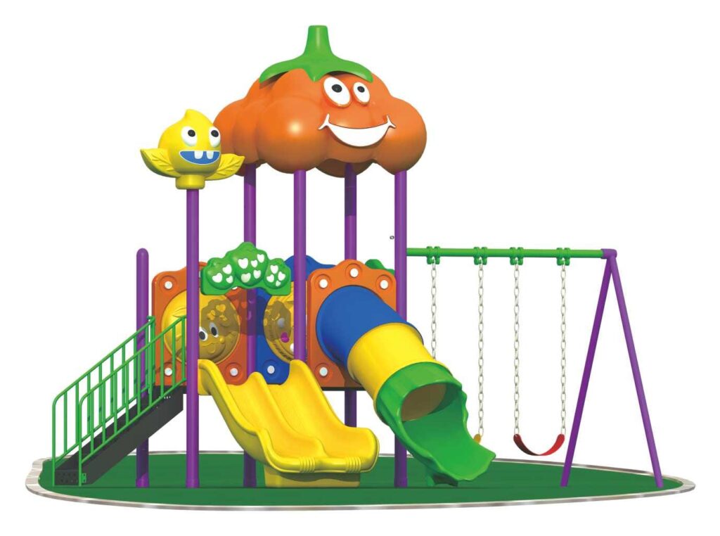 Outdoor Playground Toy with 2 Swings & 3 Slides – Compact Backyard Playset – Size 450x280x300 cm