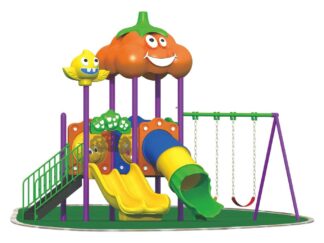Outdoor Playground Toy with 2 Swings & 3 Slides – Compact Backyard Playset – Size 450x280x300 cm