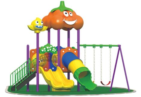 Outdoor Playground Toy with 2 Swings & 3 Slides – Compact Backyard Playset – Size 450x280x300 cm