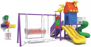 OUTDOOR PLAYGROUND TOY , ONE NORMAL SWING, FAMILY SWING AND 3 SLIDES, SIZE;600X330X280CM