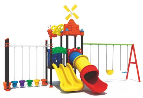 Outdoor Playground Toy for Kids with 3 Swings, 3 Slides & Monkey Bar – Active Play Set – Size 680x400x310 cm