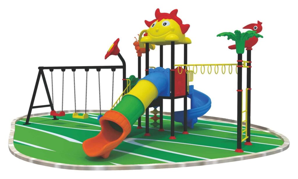 Outdoor Playground Toy with 3 Swings, 2 Slides & Monkey Bar – Fun & Fitness Outdoor Set – Size 670x460x330 cm