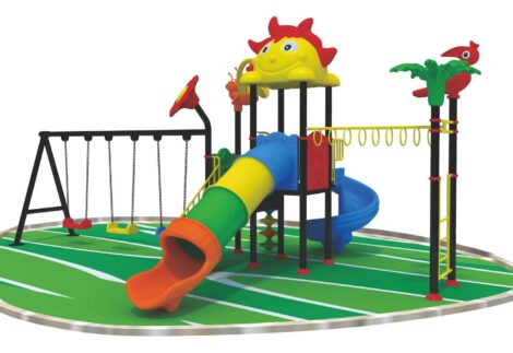 Outdoor Playground Toy with 3 Swings, 2 Slides & Monkey Bar – Fun & Fitness Outdoor Set – Size 670x460x330 cm