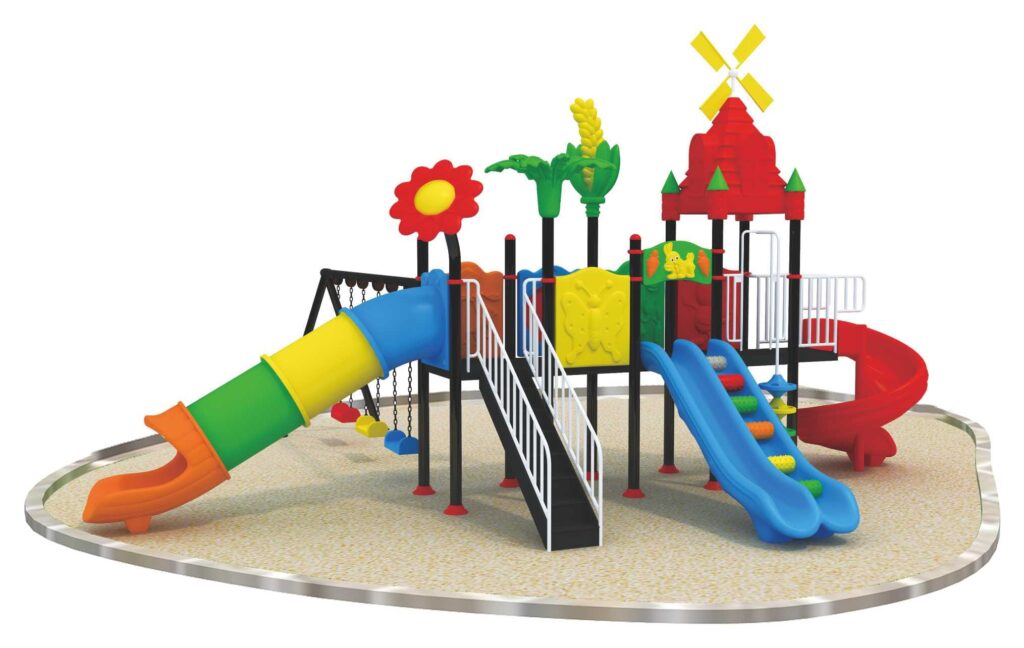 Outdoor Playground Toy with 3 Swings, 3 Slides & Climbing Playset – Exciting Kids Activity – Size 760x610x340 cm