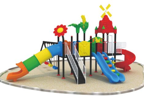 Outdoor Playground Toy with 3 Swings, 3 Slides & Climbing Playset – Exciting Kids Activity – Size 760x610x340 cm