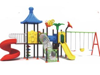 Outdoor Playground Toy for Kids with 3 Swings, 2 Slides & New Style Climbing Playset – Modern & Safe – Size 800x420x330 cm