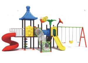 OUTDOOR PLAYGROUND TOY FOR KIDS WITH 3 SWINGS, 2 SLIDES AND CLIMPING NEW STYLE, PLAY SET SIZE; 800X420X330CM