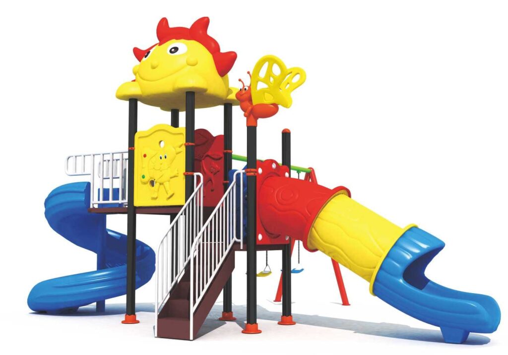 Outdoor Playground Toy for Kids with 2 Slides & 3 Swings Playset – Compact & Safe – Size 570x470x330 cm