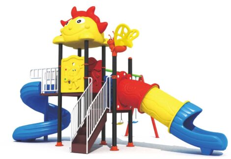 Outdoor Playground Toy for Kids with 2 Slides & 3 Swings Playset – Compact & Safe – Size 570x470x330 cm