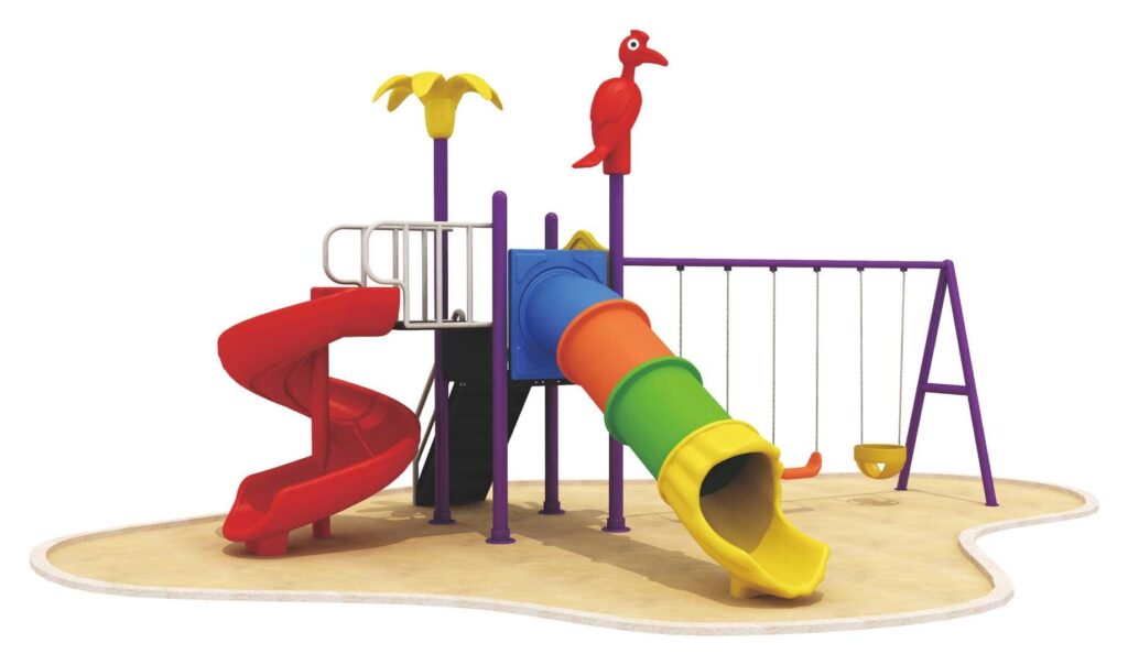 Outdoor Playground Toy for Kids with 2 Slides & 3 Swings – Sturdy & Safe Design – Size 530x450x300 cm
