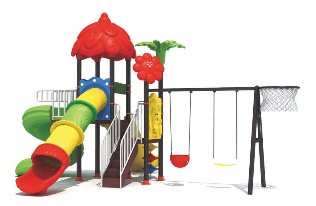 Outdoor Playground Toy with 2 Swings, 3 Slides & Basketball Net Set – Active Play Fun – Size 680x580x330 cm