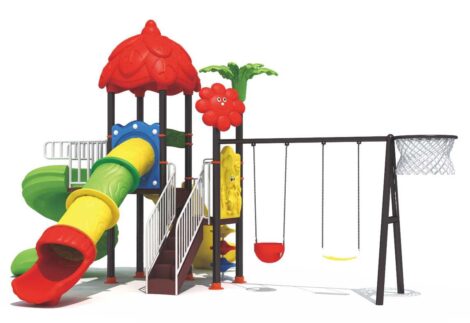 Outdoor Playground Toy with 2 Swings, 3 Slides & Basketball Net Set – Active Play Fun – Size 680x580x330 cm