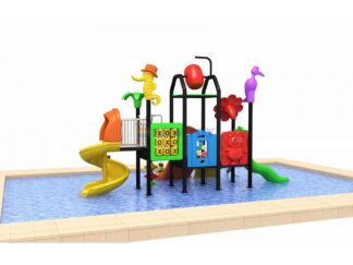 Compact Outdoor Water Playground with 4 Slides for Kids’ Summer Fun | Size: 720x280x400 cm
