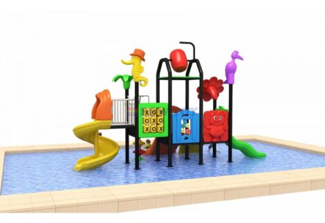 Compact Outdoor Water Playground with 4 Slides for Kids’ Summer Fun | Size: 720x280x400 cm